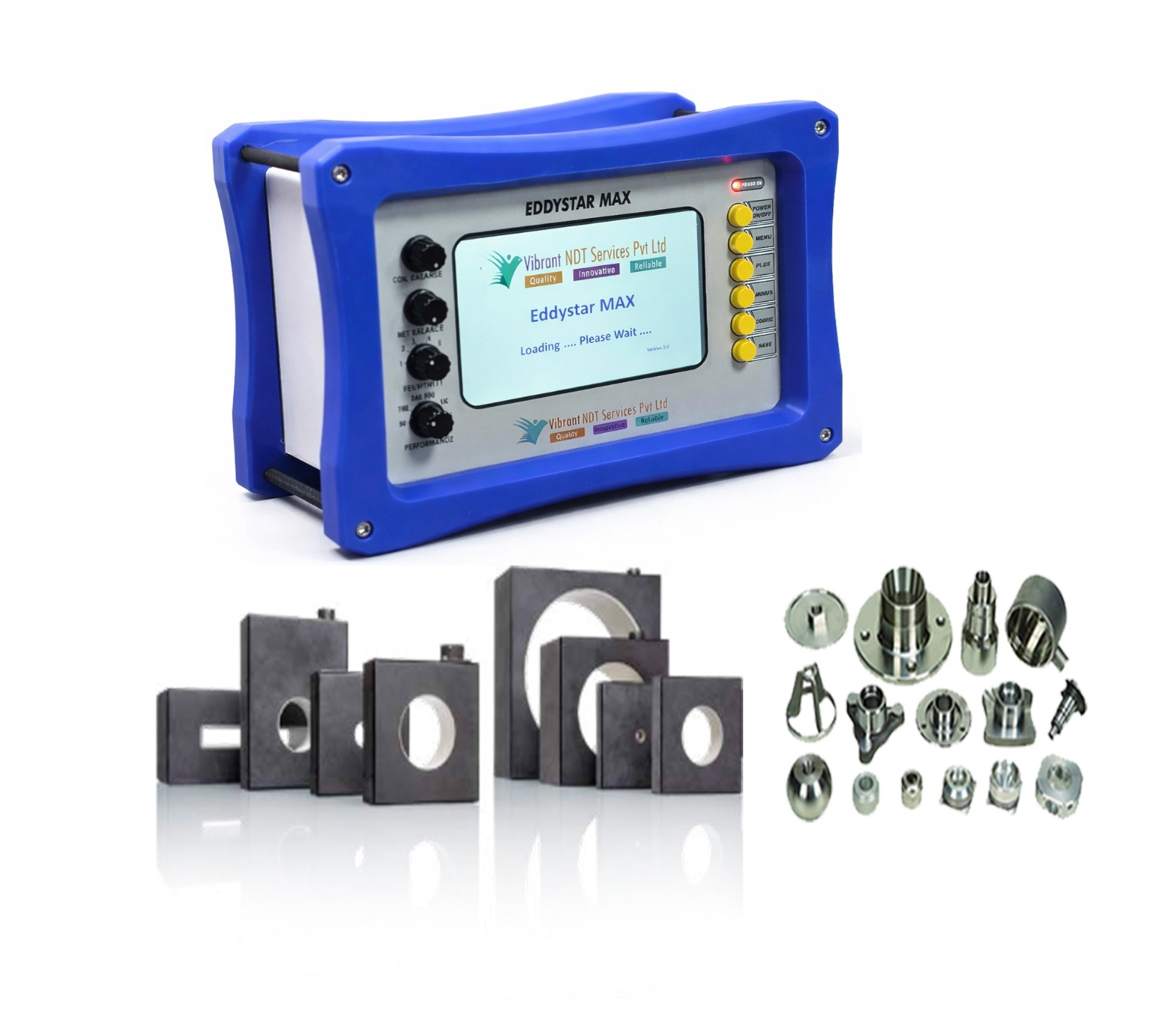 Eddystar Max unit with coils, probe frames and sample components